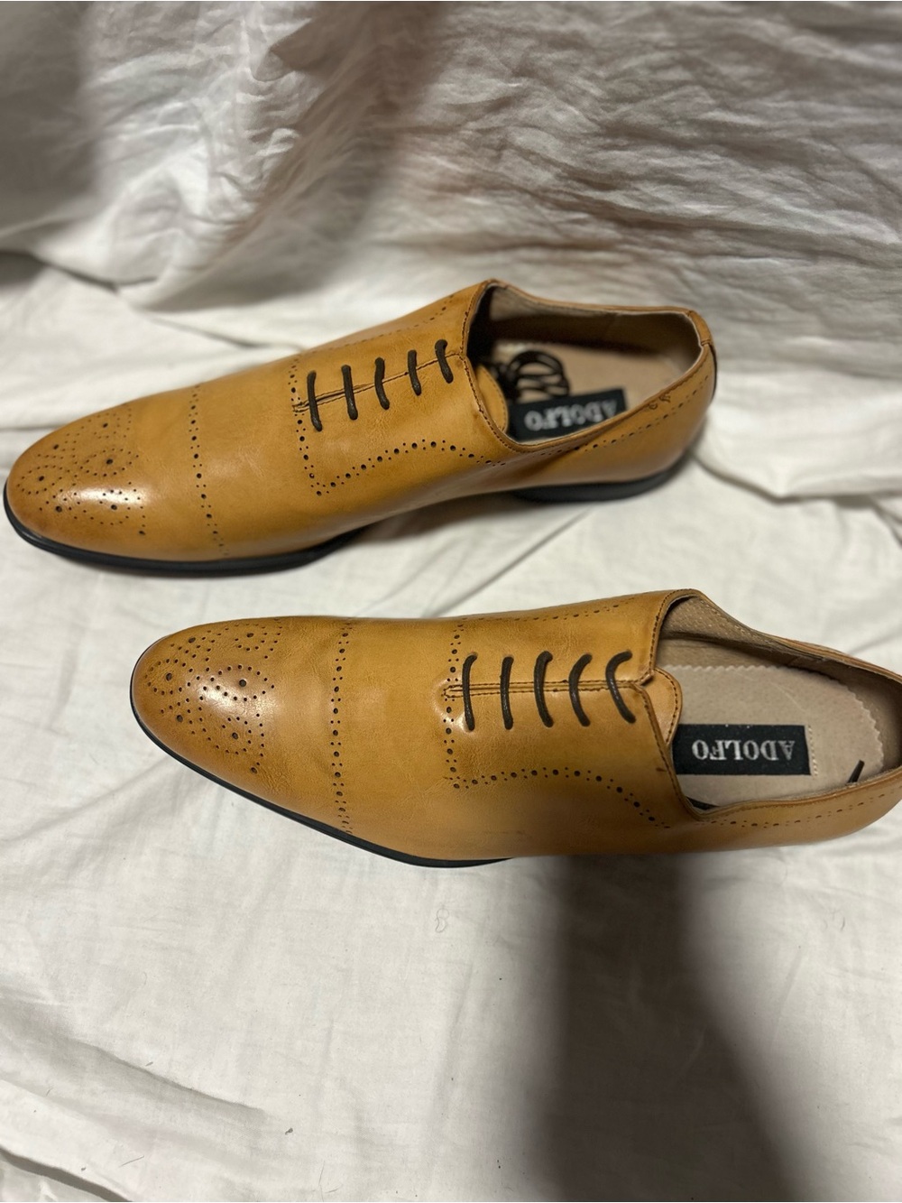Adolfo Tan Leather Lace-Up Oxford Dress Shoes